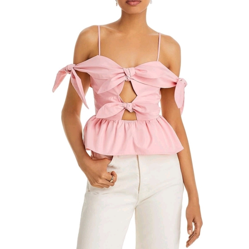 🔥Fore Pink Bow Front Tank Cutout Peplum Top